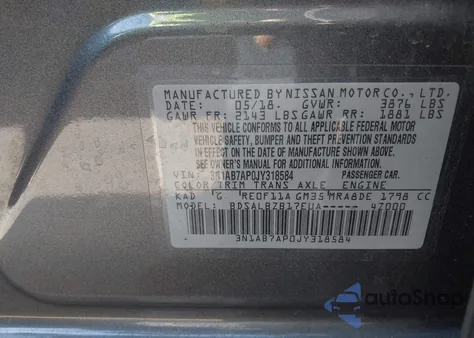 2018 Nissan Sentra S from USA, damaged, VIN 3N1AB7AP0JY318584